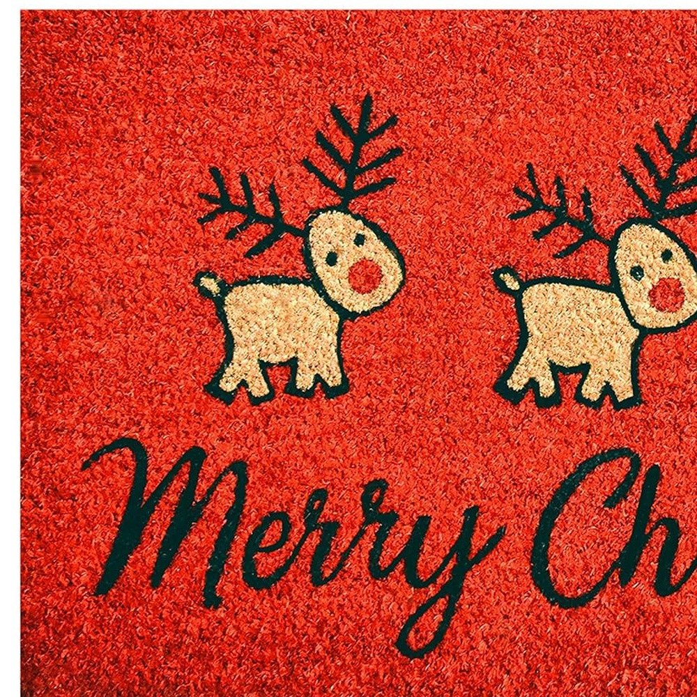 24" X 36" Red and Black Coir Reindeer Merry Christmas Outdoor